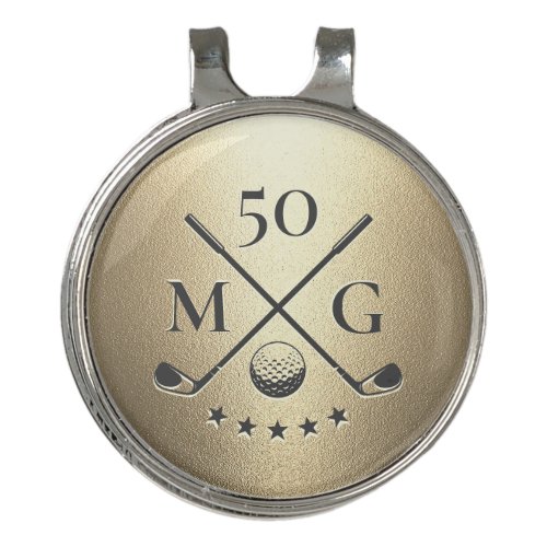 Modern Birthday Golf Monogram Gold 40th 50th 60   Golf Hat Clip