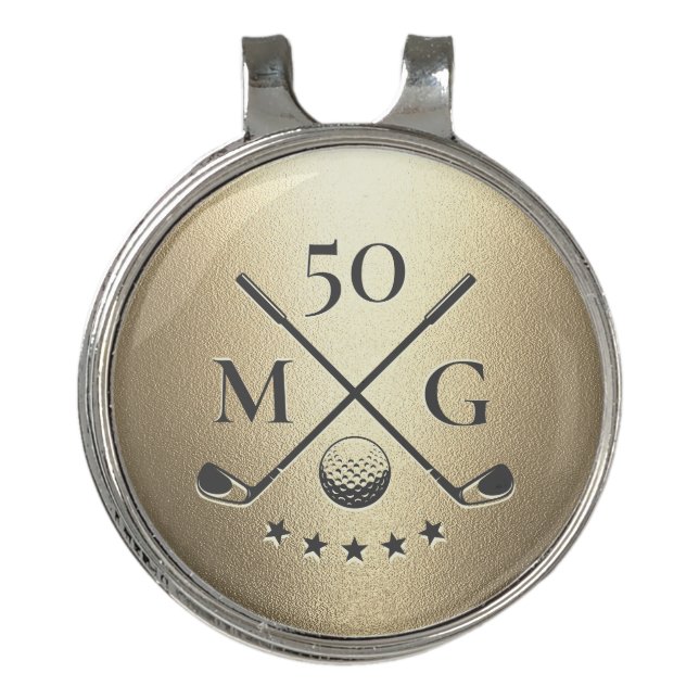 Modern Birthday Golf Monogram Gold 40th 50th 60   Hat Clip (Front)