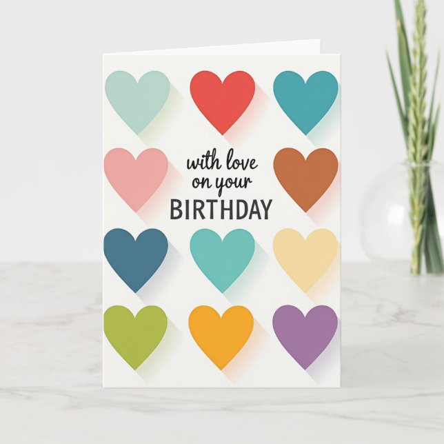 Modern Birthday Heart Grid Card (Front)
