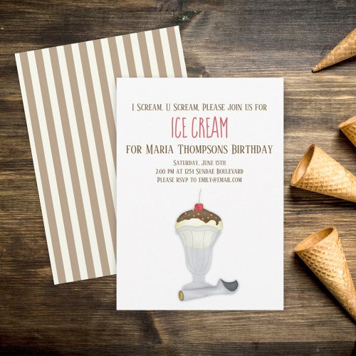 Modern Birthday Ice Cream Minimalist Simple Cute  Invitation