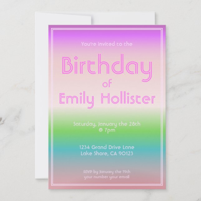 Modern Birthday Invitation | Colorful Ombre (Front)
