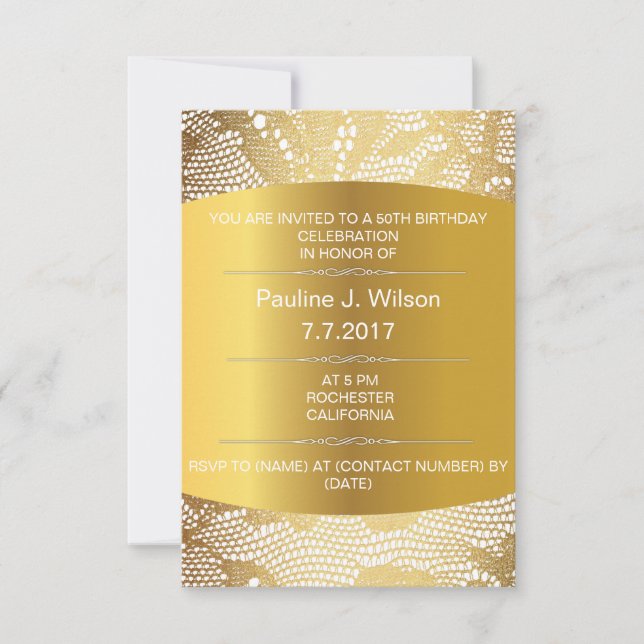Modern Birthday Invitation Golden Lace Vip (Front)