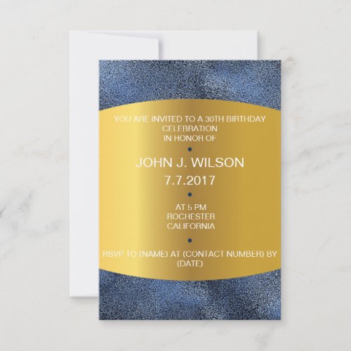 Modern Birthday Invitation Golden Metalic Blue Vip