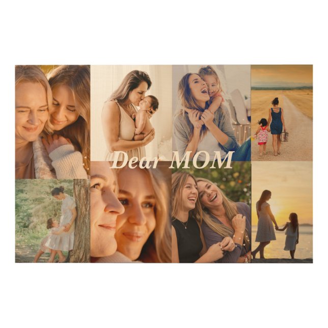 Modern BIrthday Mom Family Photo Colla Wood Wall Art (Front)