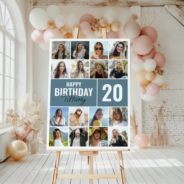 Modern Birthday Party 16 Collage Photo Foam Board (Celebrate lasting memories with our delightful collage birthday sign, capturing special moments.)