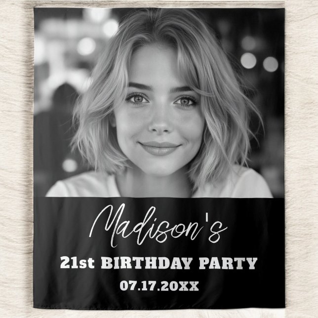 Modern Birthday Party Black Custom Photo Instagram Tapestry (Creator Uploaded)