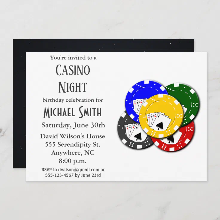 Modern Birthday Party Casino Poker Night Invitation | Zazzle