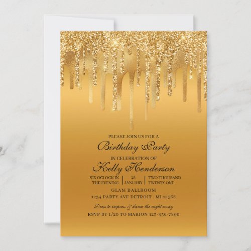 Modern Birthday Party Dripping  Gold Personalized  Invitation