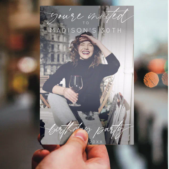 Modern Birthday Party Handwritten Script Photo Invitation | Zazzle