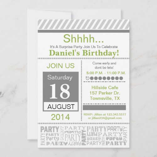 Modern Birthday Party Invitation basic grey