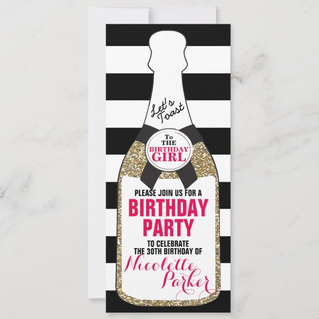 Modern Birthday Party Invitation Champagne 30th (Front)