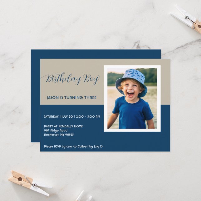 Modern Birthday Party Photo Invitation (Front/Back In Situ)