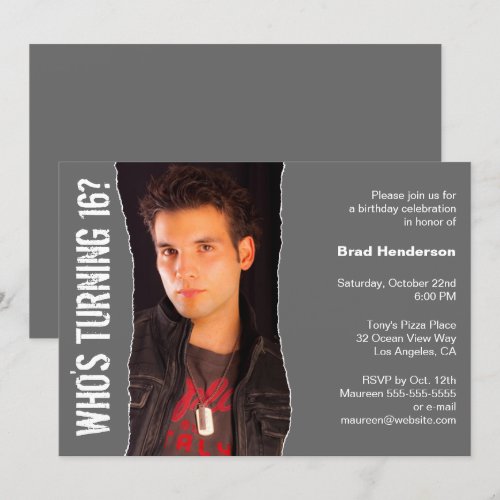 Modern Birthday Party Photo Invitation Dark Gray