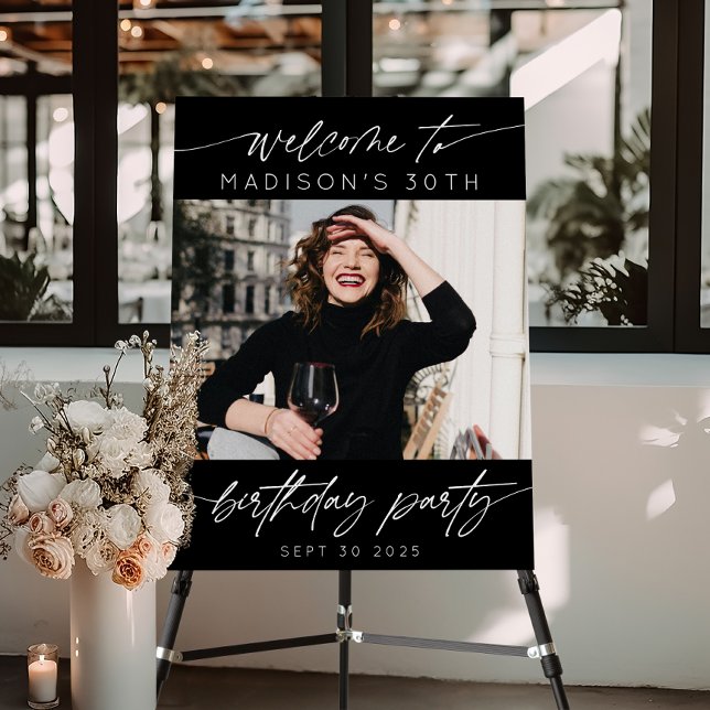 Modern Birthday Party Photo Welcome | Black  Foam Board (Creator Uploaded)