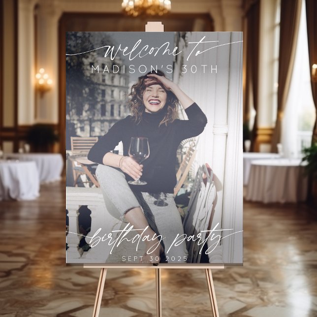 Modern Birthday Party Photo Welcome Elegant Script Foam Board (Creator Uploaded)