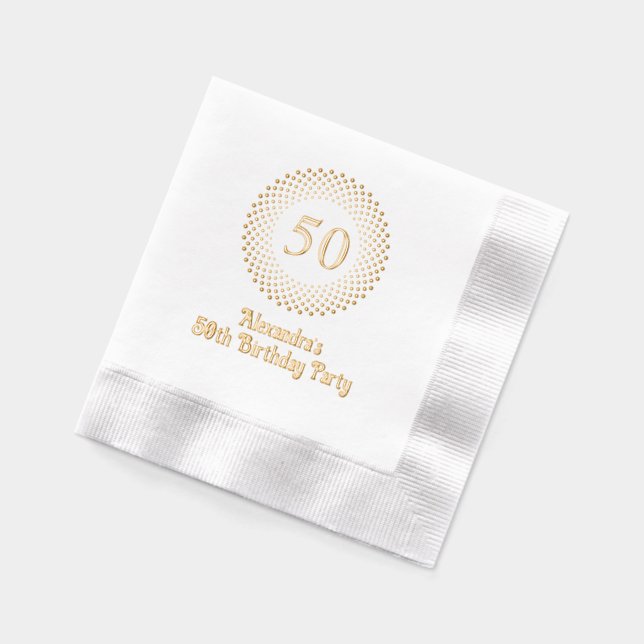 Modern Birthday Party Round Dotted Frame #3CO Foil Napkins (Left)