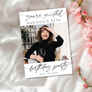 Modern Birthday Party Simple Script Photo  Invitation