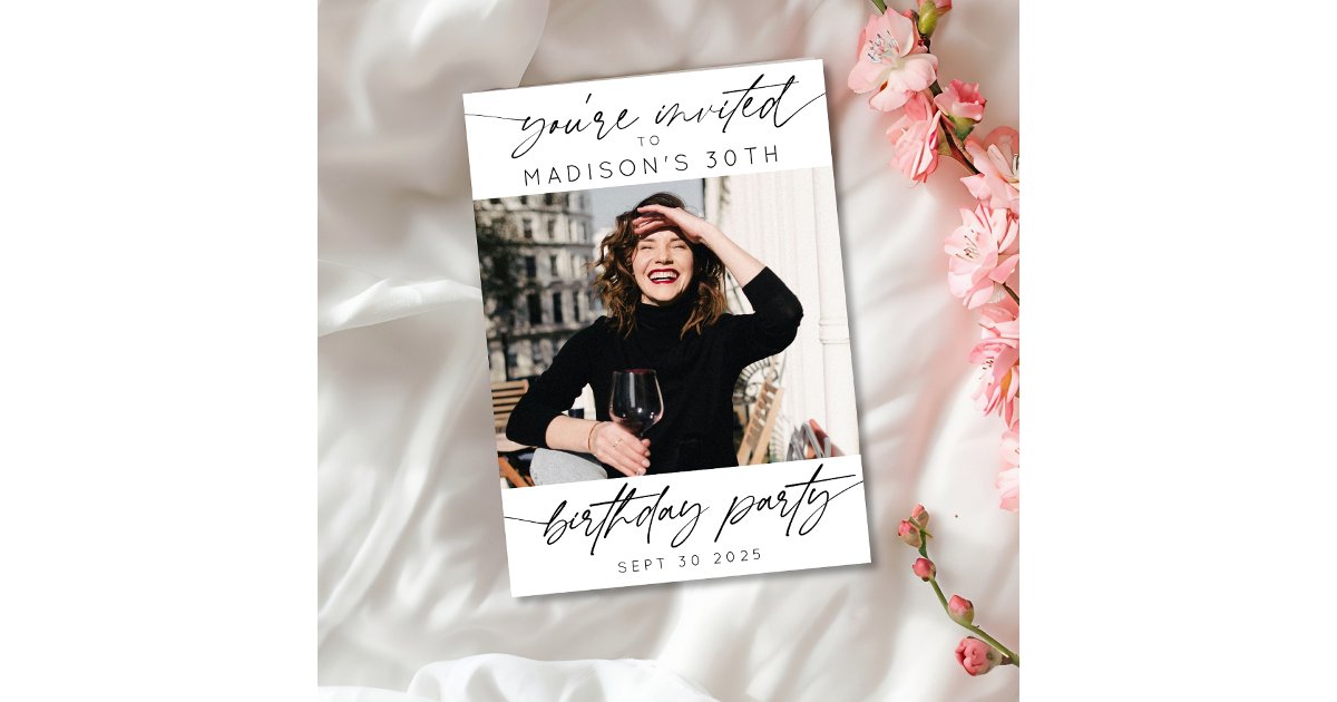 Modern Birthday Party Simple Script Photo Invitation | Zazzle