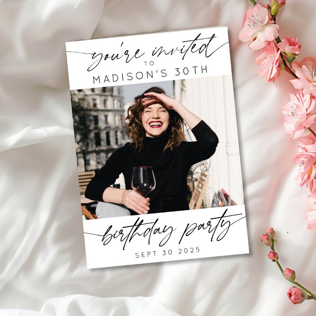 Modern Birthday Party Simple Script Photo  Invitation (Creator Uploaded)