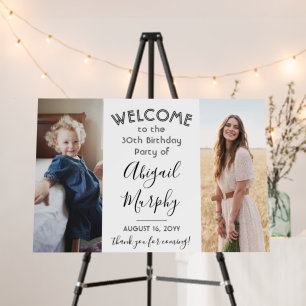 Modern Birthday Party Welcome Simple 2 Photo Foam Board