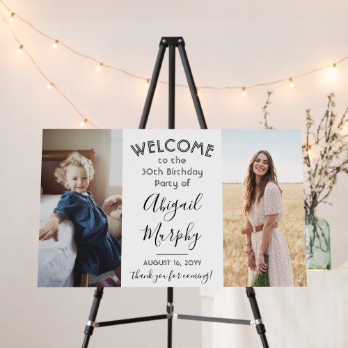 Modern Birthday Party Welcome Simple 2 Photo Foam Board