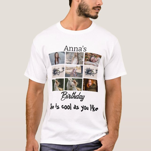 Modern Birthday personalized 9 Photo Collage T-Shirt (Front)