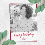 Modern Birthday Photo Minimalist Red Stylish Card<br><div class="desc">Simple, stylish "Happy Birthday" photo card in deep red modern minimalist typography and complementary "with love" in matching style. Your name and inside message "Wishing you a wonderful birthday!" can easily be personalized for a unique card with a personal touch! The card shows an example image of a young girl...</div>