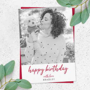 Modern Birthday Photo Minimalist Red Stylish Card