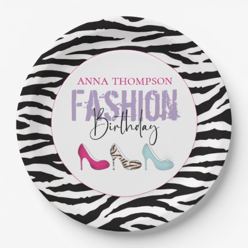 Modern Birthday Pink Chic Girl Fashion Shoes Paper Plates