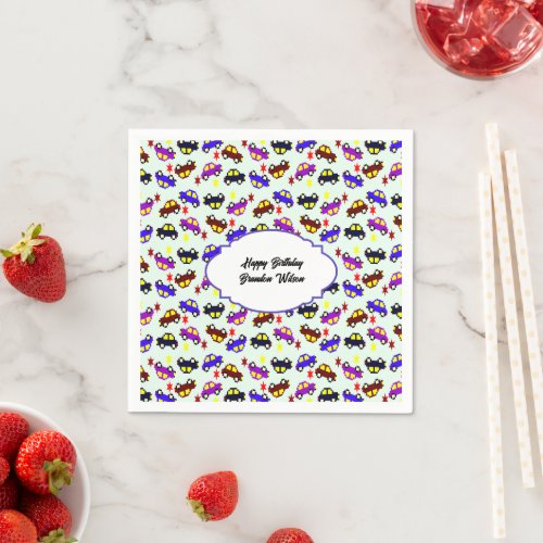 Modern Birthday Pixel Car Seamless Pattern Napkins