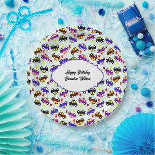 Modern Birthday Pixel Car Seamless Pattern Paper Plates