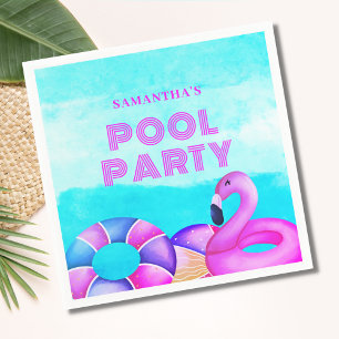 Modern Birthday Pool Party Pink Flamingo Napkins