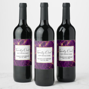 Modern Birthday Purple & Gold Abstract Marble Wine Label
