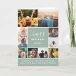 Modern birthday sage green 10 photo collage grid card<br><div class="desc">Modern simple birthday sage green10 photo collage grid with dusty blue editable colors and modern typography.</div>