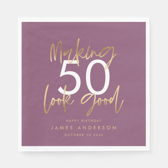 Modern birthday simple stylish elegant purple napkins (Front)