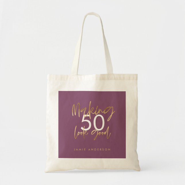 Modern birthday simple stylish elegant scrip tote  bag (Front)