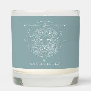 Modern Birthday Zodiac Leo Custom Message Teal Scented Candle