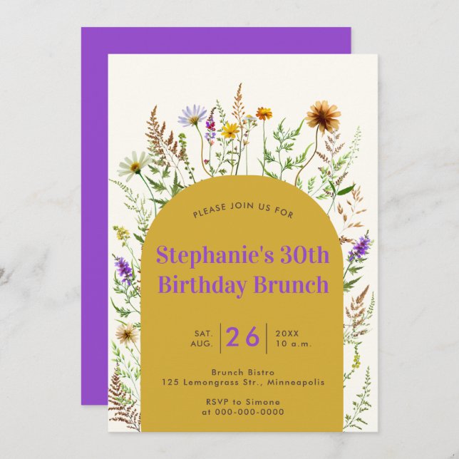Modern Bistro Wildflower Boho Frame 30th Birthday Invitation (Front/Back)