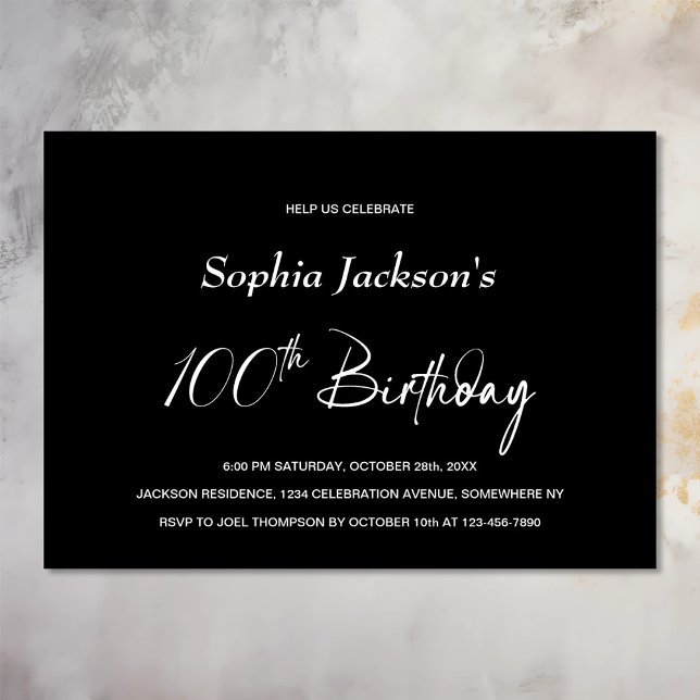Modern Black 100th Birthday Party Invitation (Creator Uploaded)
