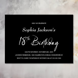 Modern Black 18th Birthday Party Invitation