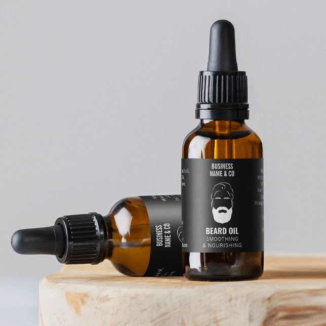 Modern Black 1 OZ Beard Oil Waterproof Label (Minimalist black and white beard oil 1 oz dropper bottle wrapper waterproof label *verify size*)