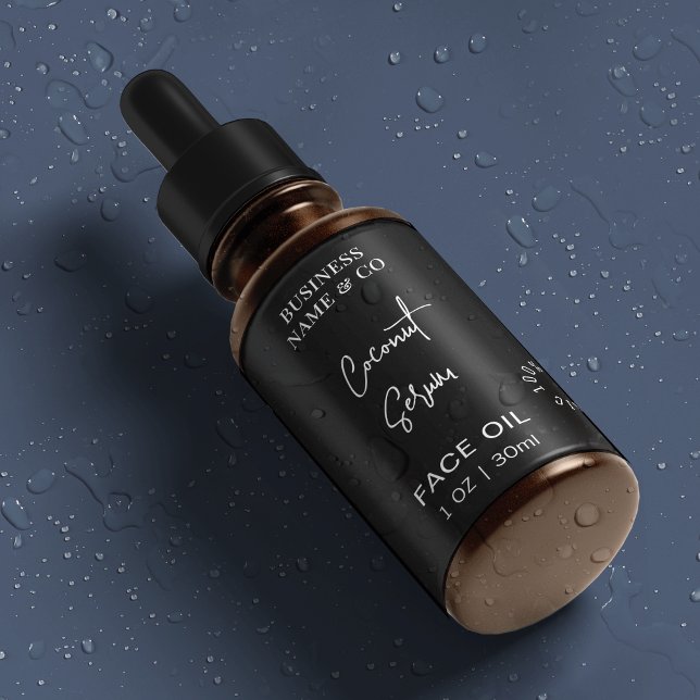 Modern Black 1 OZ Dropper Bottle Waterproof Labels (Enhance your packaging design with this modern product label)