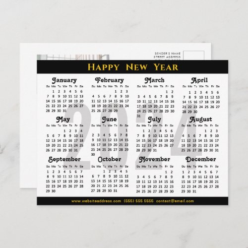 Modern Black 2024 Calendar Corporate Photo Simple Holiday Postcard
