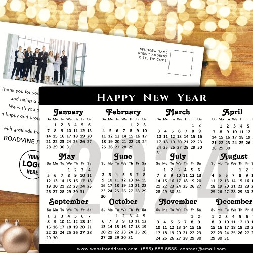 Modern Black 2024 Calendar Corporate Photo Simple Holiday Postcard