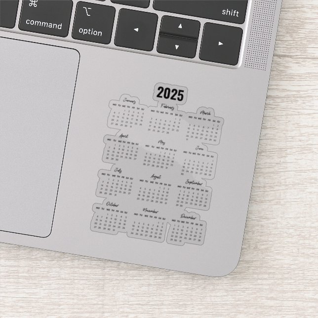 Modern Black 2025 Calendar Full Year View  Sticker (Detail)