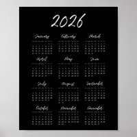 Modern black 2026 calendar