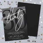 Modern Black 30th Birthday Party Invitation<br><div class="desc">Celebrate thirty years in style with this modern gray to black gradient 30th birthday party invitation. The design features a large black "30" across most of the card, with a handwritten script-style white "Thirty" layered over it for a bold, contemporary look. The party details sit neatly at the bottom in...</div>