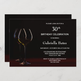 Modern Black 30th Birthday Wine Glass Party Invitation