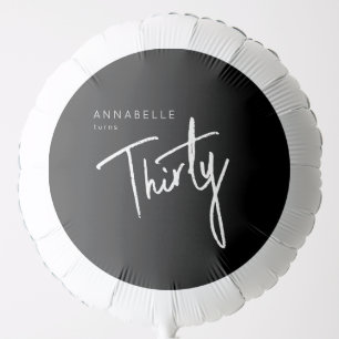 Modern Black 30th Thirty Thirtieth birthday party Balloon