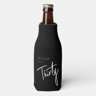 Modern Black 30th Thirty Thirtieth birthday party Bottle Cooler